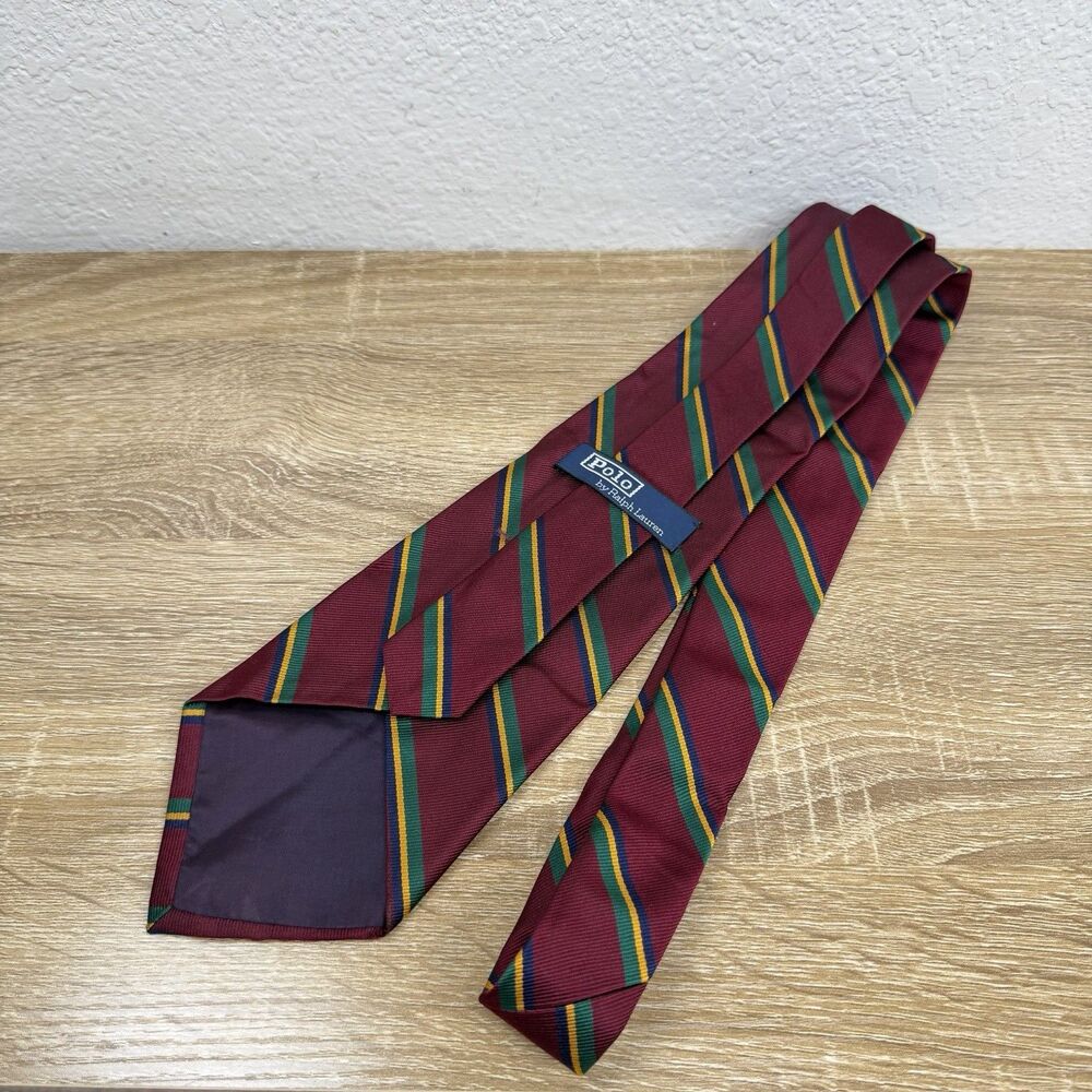 Polo Ralph Lauren Dark Red Repp Stripe Silk Tie Handmade USA Made 57" L | 4" W - Picture 5 of 16